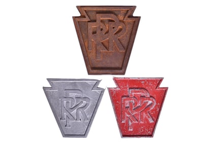 Three Cast Metal Pennsylvania Railroad Keystone Emblem Plaques
