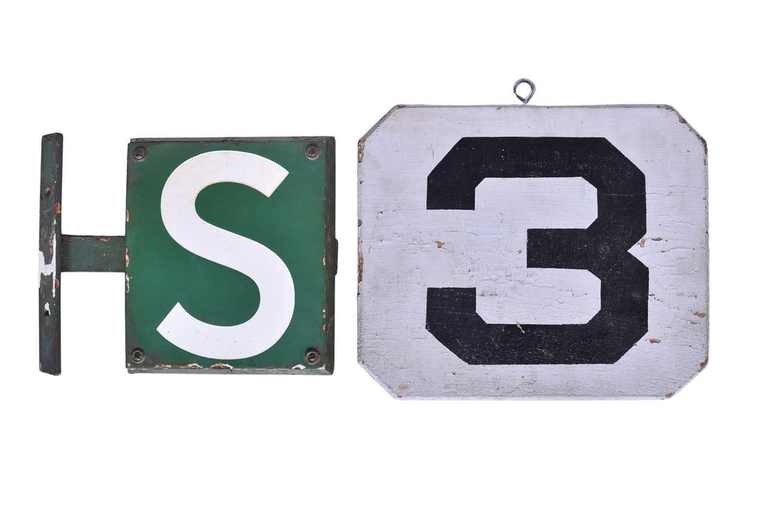Porcelain "S" Railroad Sign and Wooden "3" Number Sign (1 of 4)