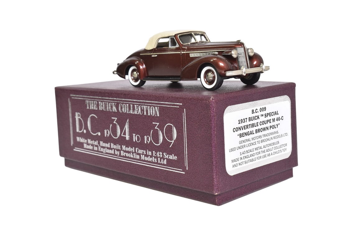Brooklin BC009 1937 Buick Special Convertible Coupe M46-C: Brooklin BC009 1937 Buick Special Convertible Coupe M46-C Brooklin white metal 1:43 scale BC009 1937 Buick Special Convertible Coupe M46-C in Bengal Brown Poly. Original box and foam, like new conditi