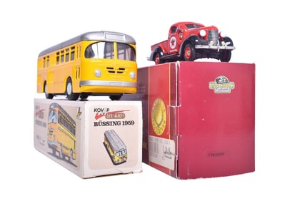 Pair of 1:43 Models - Matchbox Colllectors 1938 Studebaker Pickup and Kovap Retro 1959 Bussing
