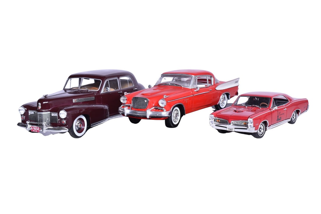 Three Die Cast Models - 1:18 Anson 1957 Studebaker Golden Hawk, 1941 Cadillac Fleetwood, and 1:24 (1 of 3)