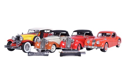 Four Signature Models 1:18 Die Cast Models - 1949 Jaguar, 1950 Mercedes-Benz, 1934 Duesenberg
