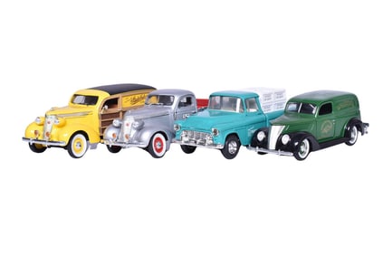 Four ERTL, Crown Premiums, SpecCast 1:24 Die Cast Model Coin Banks - Studebaker, Chevy Cameo, Ford