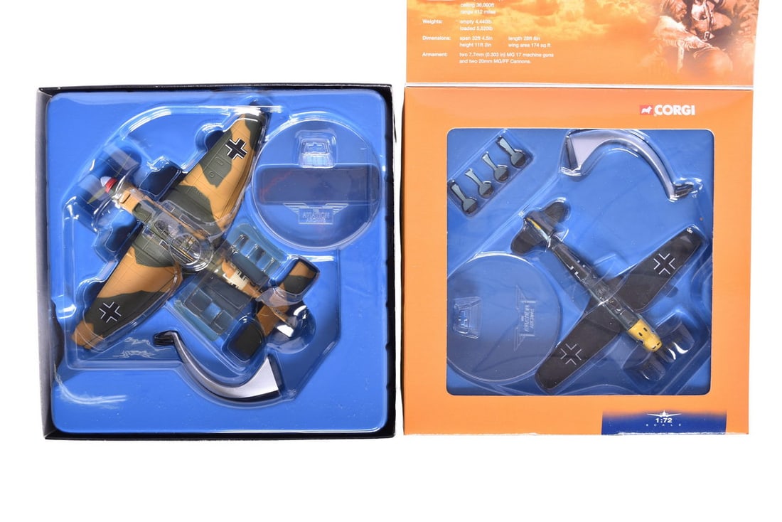 Pair of Corgi 1:72 Junkers Ju-87B-2 Stuka & Messerschmitt 109 JG 26 'Schlageter' Diecast Planes (1 of 2)