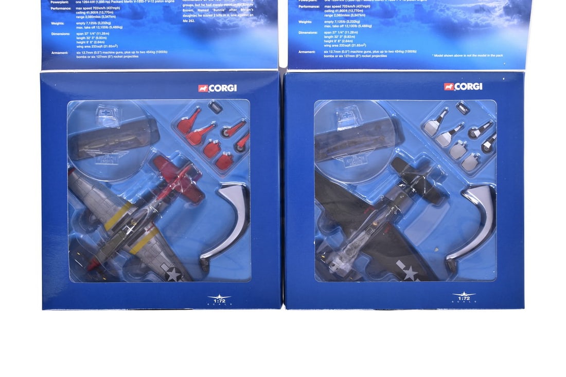 Pair of Corgi 1:72 P51D Mustang 'Bunnie' and 'The Hun Hunter From Texas' Diecast Military Planes (1 of 2)