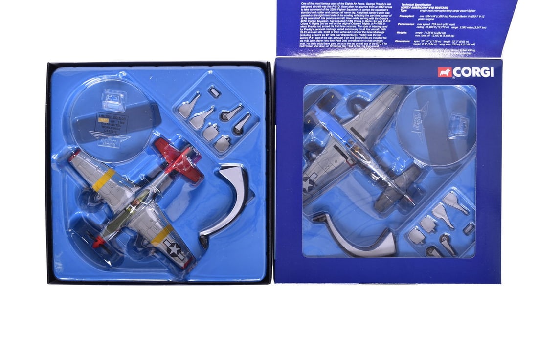 Pair of Corgi 1:72 P51D Mustang 'Creamer's Dream' and 'Cripes A' Mighty' Diecast Military Planes (1 of 2)