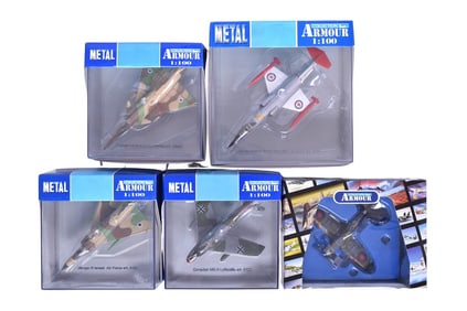 Five Armour Collection / Franklin Mint 1:100 UK, Canadian, German and Israeli Diecast Planes