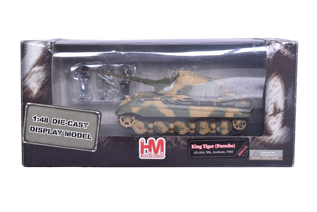 Hobby Master 1:48 King Tiger (Porsche) Arnhem 1944 Diecast WWII Military Tank: Hobby Master 1:48 King Tiger (Porsche) Arnhem 1944 Diecast WWII Military Tank Replica 1:48 scale die cast King Tiger (Porsche) Sd.Kfz.182 sPzAbt. 506, Arnhem 1944 military tank by Hobby Master Ground 