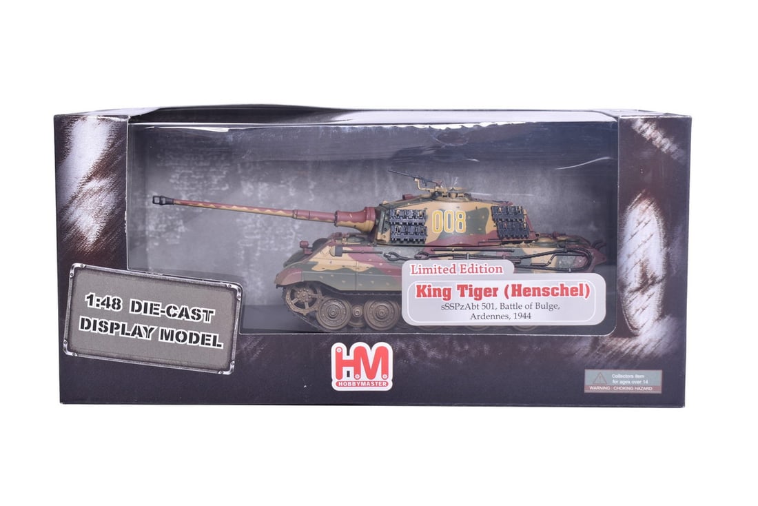 Hobby Master 1:48 King Tiger (Henschel) Battle of the Bulge Diecast WWII Military Tank - Limited: Hobby Master 1:48 King Tiger (Henschel) Battle of the Bulge Diecast WWII Military Tank - Limited Edition NIB Replica 1:48 scale limited edition die cast King Tiger (Henschel) sSSPzAbt 501, Battle of B