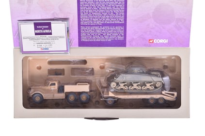 Corgi 1:50 Diamond T Tank Transporter & M4 Sherman Tank Diecast WWII Military Vehicles - NIB