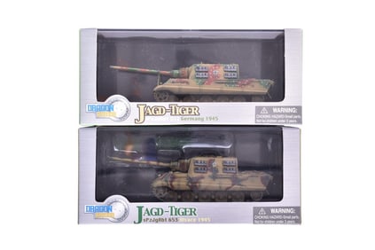 Pair of Dragon Armor 1:72 Jagd-Tiger Henschel Version Diecast WWII German Military Tanks