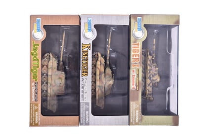 Three Dragon Armor 1:72 Diecast Military Tanks - King Tiger, Tiger I, and JagdTiger w/ Zimmerit