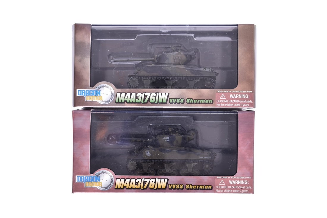 Pair of Dragon Armor 1:72 M4A3(76)W VVSS Sherman Diecast WWII Military Tanks (1 of 2)