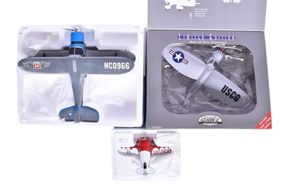 Trio of Diecast Model Planes - Phillips 66 1939 Beechcraft D17S, Gearbox Stinson Reliant