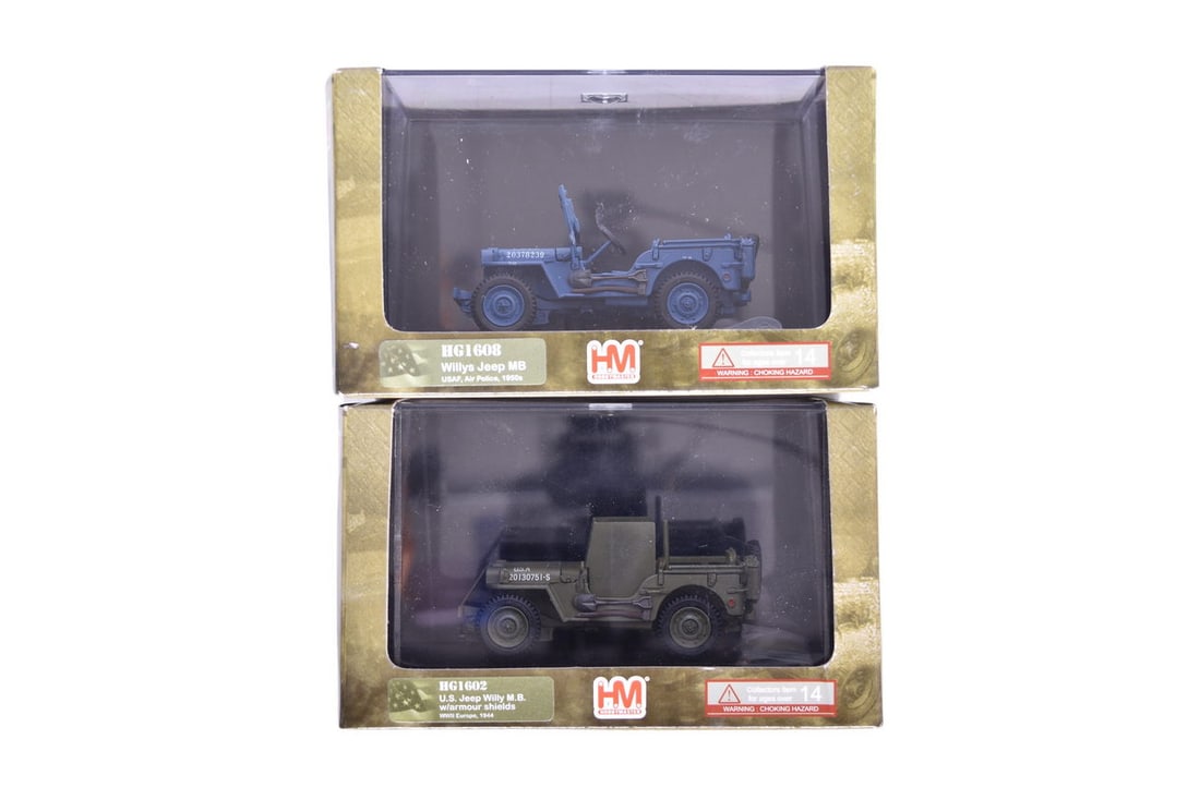 Pair of Hobby Master 1:72 Willys Jeep MB Diecast US Military Vehicles: Pair of Hobby Master 1:72 Willys Jeep MB Diecast US Military Vehicles Pair of replica 1:72 scale die cast US Willys Jeep military vehicles by Hobby Master Ground Power Series. Includes Willys Jeep MB 