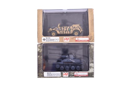 Pair of Hobby Master 1:72 Diecast German WWII Military Vehicles - Tank Destroyer and Kubelwagen Type