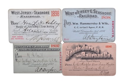 Four New Jersey Railroad Annual Passes - West Jersey & Seashore, South Jersey, West Jersey Camden &