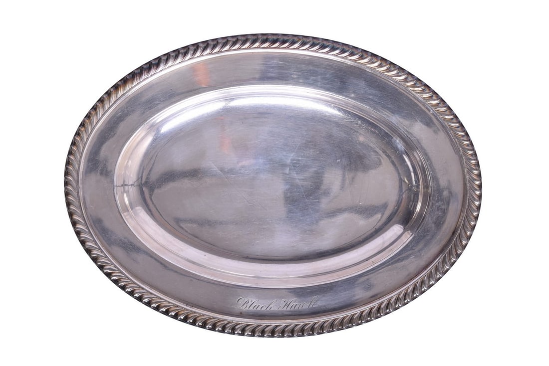 Gorham Chicago Burlington & Quincy Railroad Black Hawk Silver Oval Platter Plate (1 of 4)