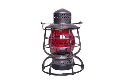 Armspear Central Railroad of New Jersey Lantern With Red Cast Globe