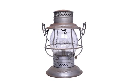 Adlake Reliable Santa Fe Railroad Bell Bottom Lantern W/ Santa Fe Cross Cast Globe