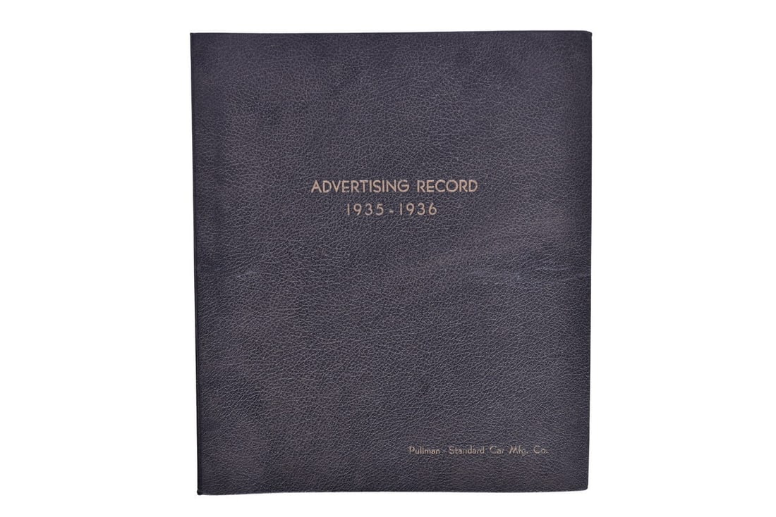 1935-1936 Pullman Advertising Album: 1935-1936 Pullman Advertising Album 12 3/8" by 14 1/2" album filled with every Pullman ad from 1935-1936. Vast majority were run in Railway Age, with one or two in Transit Journal and other magazines.