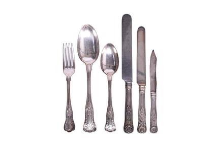 Set of Chicago Burlington and Quincy Railroad Black Hawk Silver Flatware - Serving Spoon, Dinner