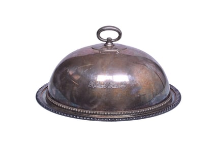 Chicago Burlington & Quincy Railroad Black Hawk Silver Hot Food Cover and Oval Platter Plate