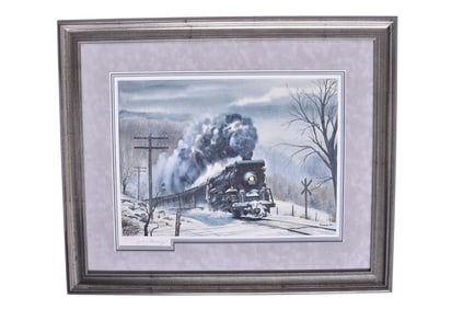 Original Howard Fogg Water Color Painting - "Just a Memory " - Erie Railroad Winter Scene