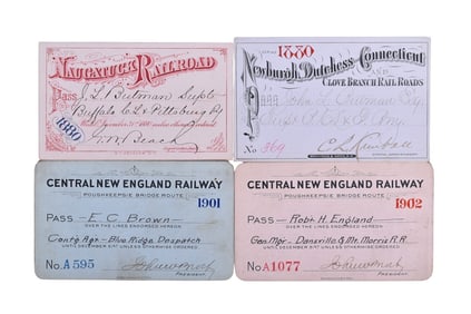 Four Northeast Railroad Annual Passes - Naugatuck, Newburgh, Dutchess & Connecticut, and Central New