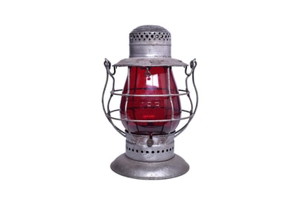Dietz No. 6 Philadelphia & Reading Railway Bell Bottom Railroad Lantern with Red Cast Globe