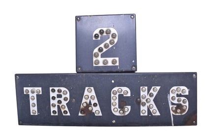 Porcelain Railroad Crossing "2-Track" Sign with Glass Cat-Eye Reflectors