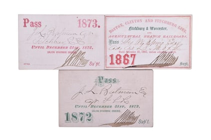 Three Boston, Clinton & Fitchburg Line Railroad Annual Passes - 1867, 1872, and 1873