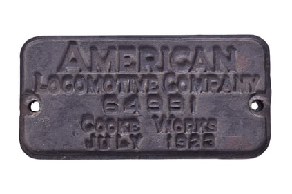 Alco - Cooke Locomotive Works 0-4-0T Solvay Process Co. Builders Plate