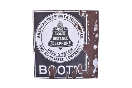 Bell System Double Sided Porcelain Telephone Booth Flange Sign - Flattened