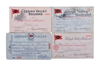 Four Lehigh Valley Railroad Annual Passes - 1899, 1900, 1901, and 1902