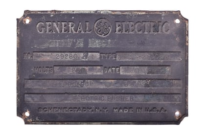 General Electric Type LS-2030-A Builders Plate #29280 - Jan. 1948