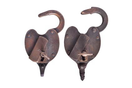 Pair of Tennessee Central Railway Heart-Shaped Brass Locks with Keys