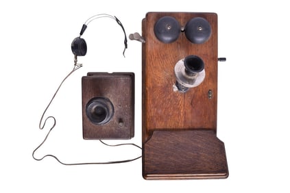 Western Electric Oak Wall Hanging Crank Telephone and Communication Box