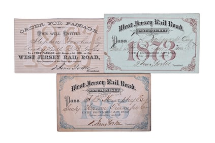 Three West Jersey Railroad Annual Passes - 1867, 1873, and 1875