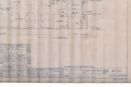 Original 1946 Budd Company CB&Q Railroad California Zephyr 70 Passenger Dome Car Drawing