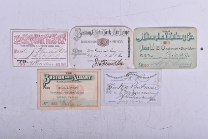 Five Northeast Railroad Annual Passes - Adirondack, Boston & New York Air Line, New York Providence