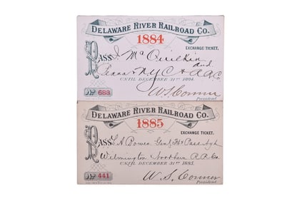 1884 and 1885 Delaware River Railroad Company Annual Passes
