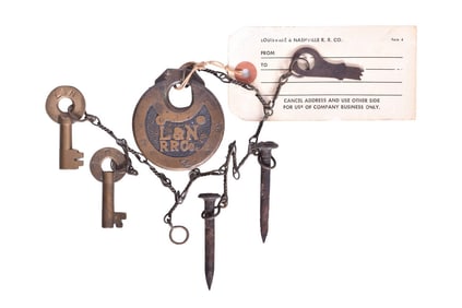 Louisville and Nashville Railroad Six Lever Brass Pancake Lock w/ Key