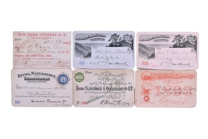 Six Northeast Railroad Annual Passes - New York Central, Western Maryland, Rome Watertown &