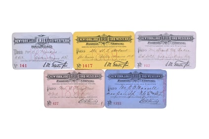 Five New York, Lake Erie & Western Railroad Annual Passes - 1888, 1889, 1890, 1892, and 1893