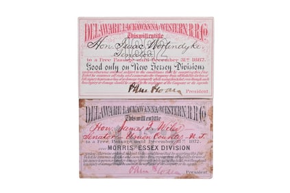1872 and 1882 Delaware, Lackawanna & Western Railroad Annual Passes for Senators of New Jersey