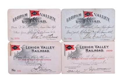 Four Lehigh Valley Railroad Annual Passes - 1895, 1896, 1897, 1899