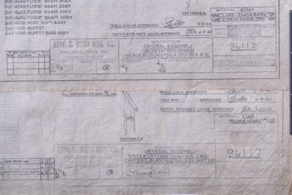 Two Original 1940 Budd Company CB&Q Railroad Tavern Observation Dining Car Drawings