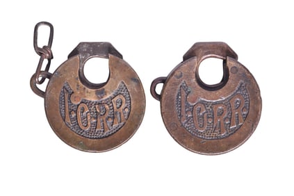 Pair of Illinois Central Railroad Pancake Six Lever Brass Locks