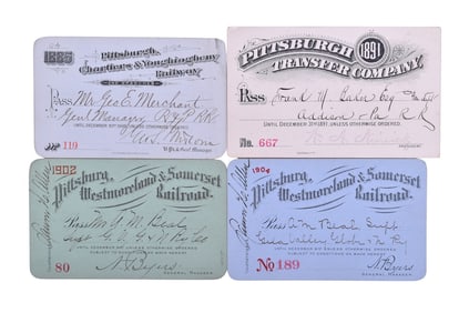 Four Pittsburgh Area Railroad Annual Passes - 1885, 1891, 1902, 1904